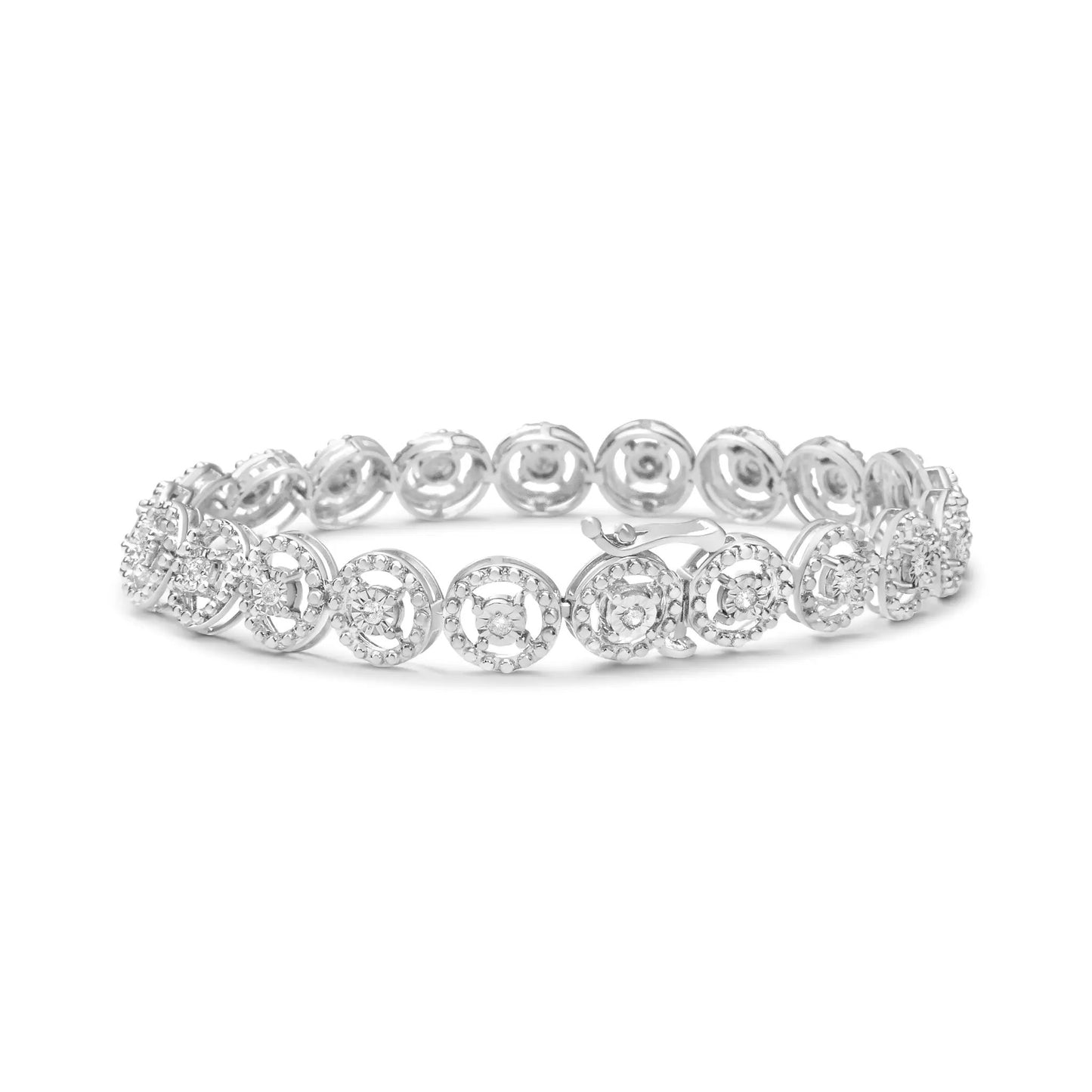 Sterling silver 7in bracelet with open-wheel circle links and diamond accents on Tampa Home & Garden Store
