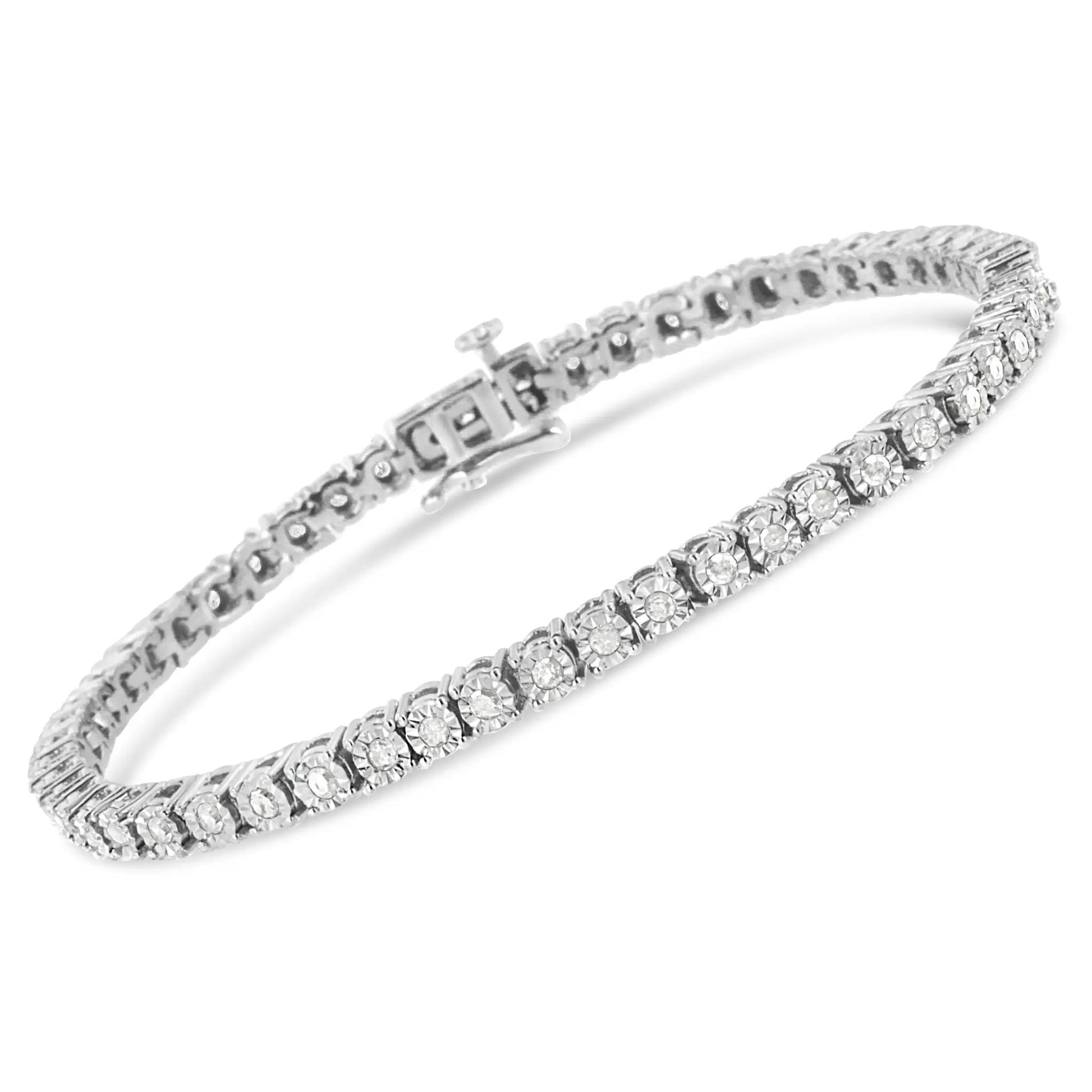 Sterling silver diamond tennis bracelet with bezel-set round stones by Bids.com on Tampa Home & Garden Store