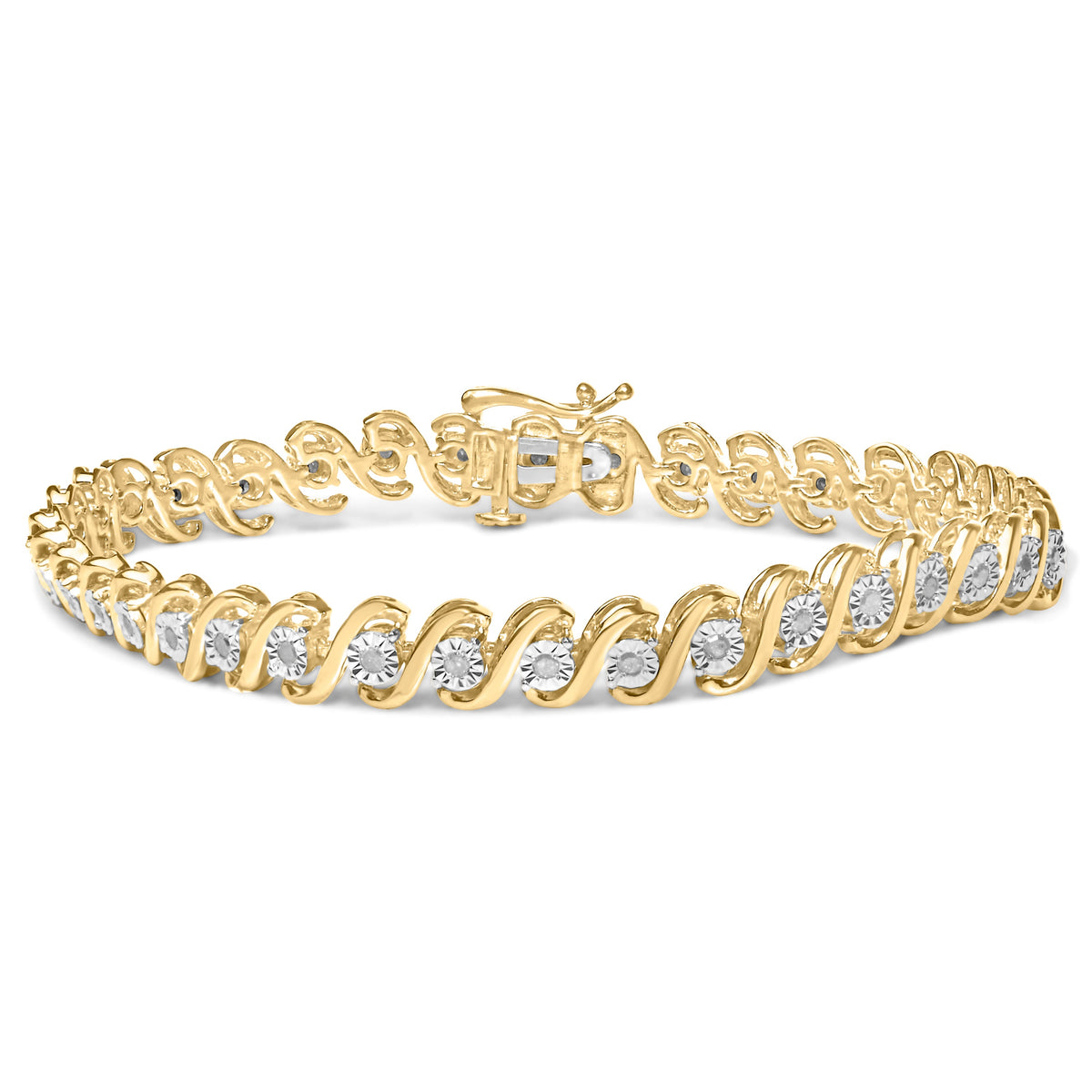 Tennis bracelet: 14K yellow gold plated S-curve with 1/2 ct diamonds, 7 in by Bids.com on Tampa Home & Garden Store