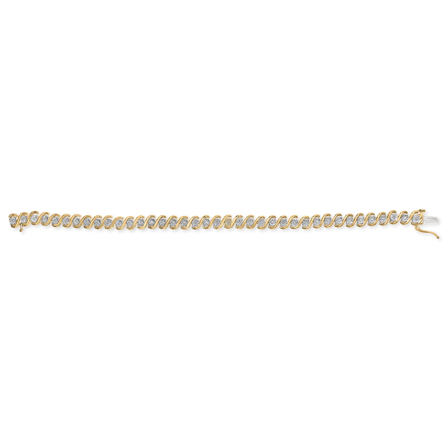 Tennis bracelet with 14K yellow gold plated sterling silver and diamonds S-curve design 7in on Tampa Home & Garden Store