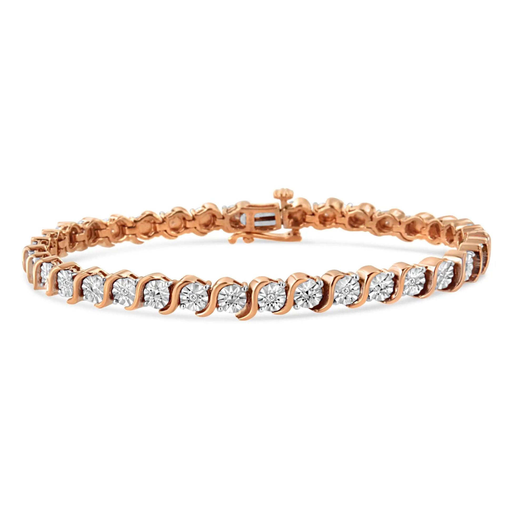 Rose gold plated sterling silver tennis bracelet with round I-J color diamonds, 7in length on Tampa Home & Garden Store