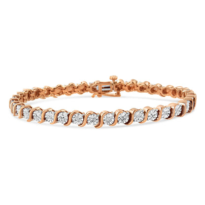 Rose gold plated sterling silver tennis bracelet with round I-J color diamonds, 7in length on Tampa Home & Garden Store