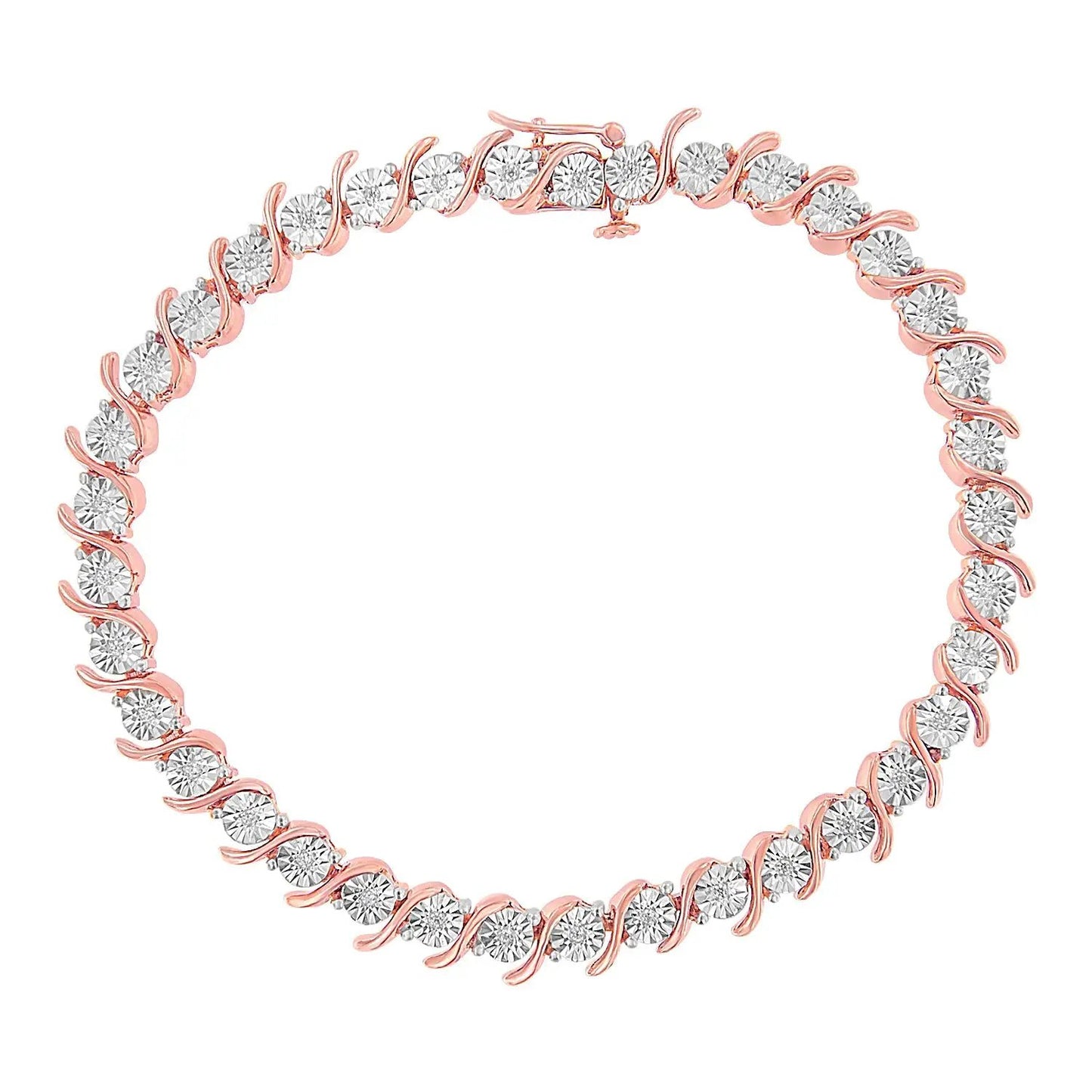 Tennis bracelet 14K rose gold plated silver with 1/10 ct diamonds, S-link, 7 in Bids.com on Tampa Home & Garden Store