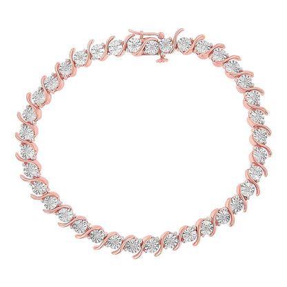 Tennis bracelet 14K rose gold plated silver with 1/10 ct diamonds, S-link, 7 in Bids.com on Tampa Home & Garden Store