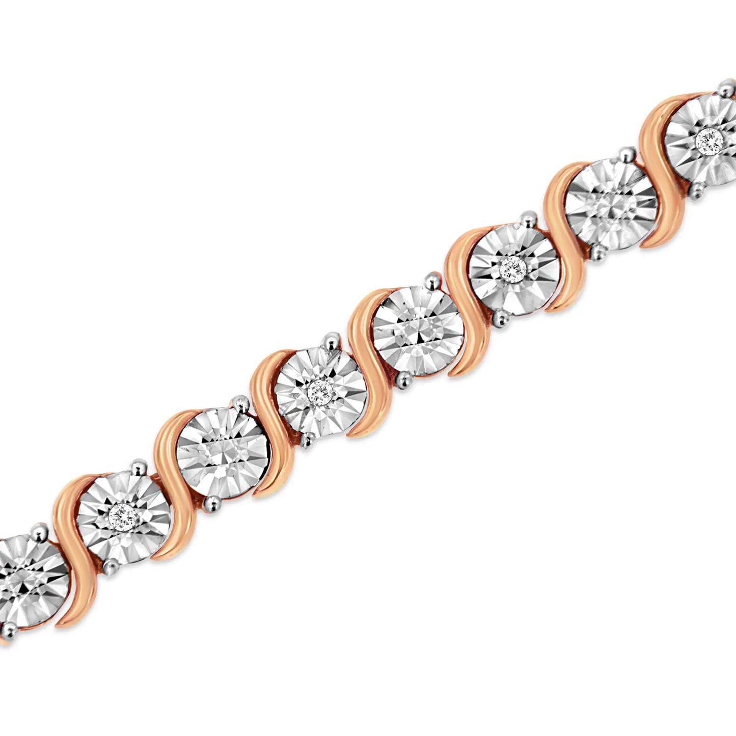 Tennis bracelet rose gold plated over .925 silver with diamonds, S-link, 7 in by Bids.com on Tampa Home & Garden Store