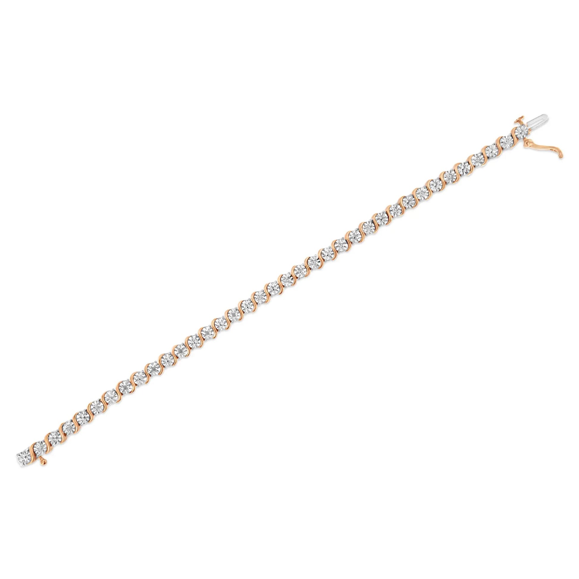 Rose gold plated sterling silver tennis bracelet with diamonds, S-link clasp, 7 in by Bids.com on Tampa Home & Garden Store