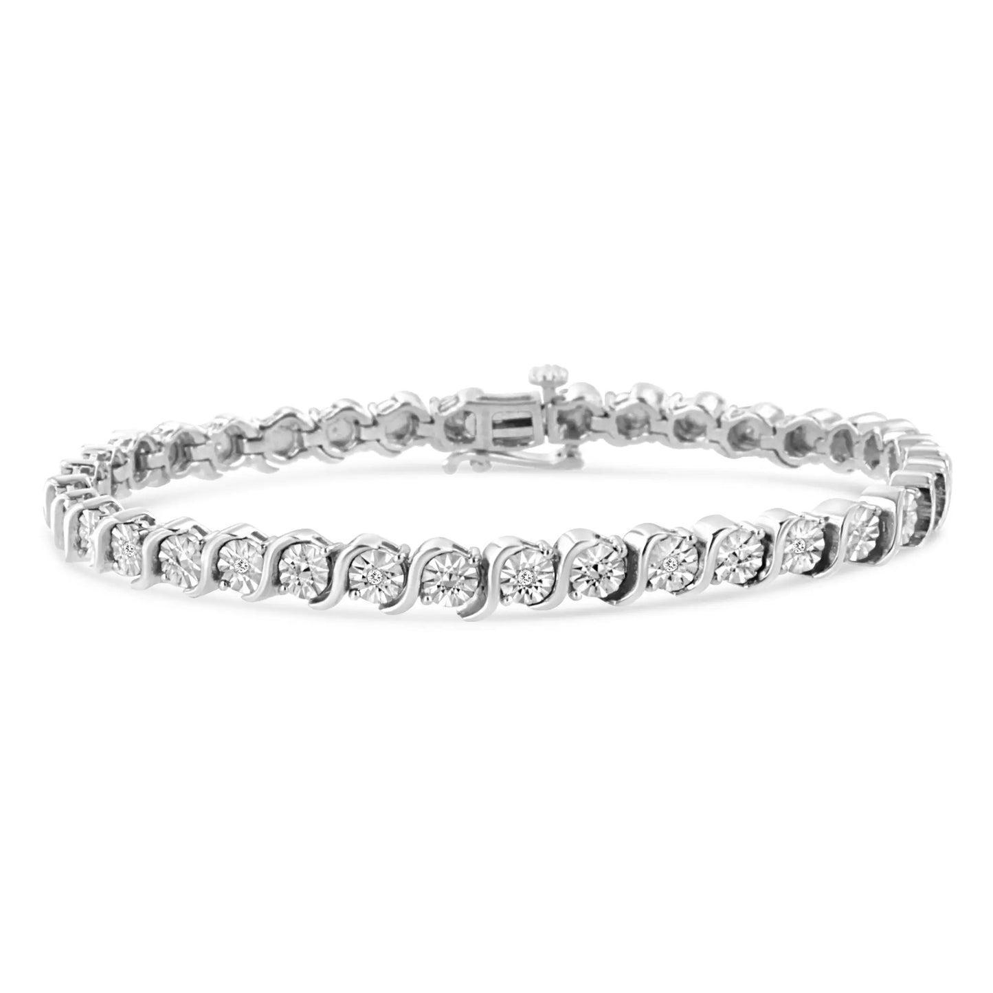 Diamond round-cut tennis bracelet by Bids.com with bezel-set stones on silver links, 7in length on Tampa Home & Garden Store