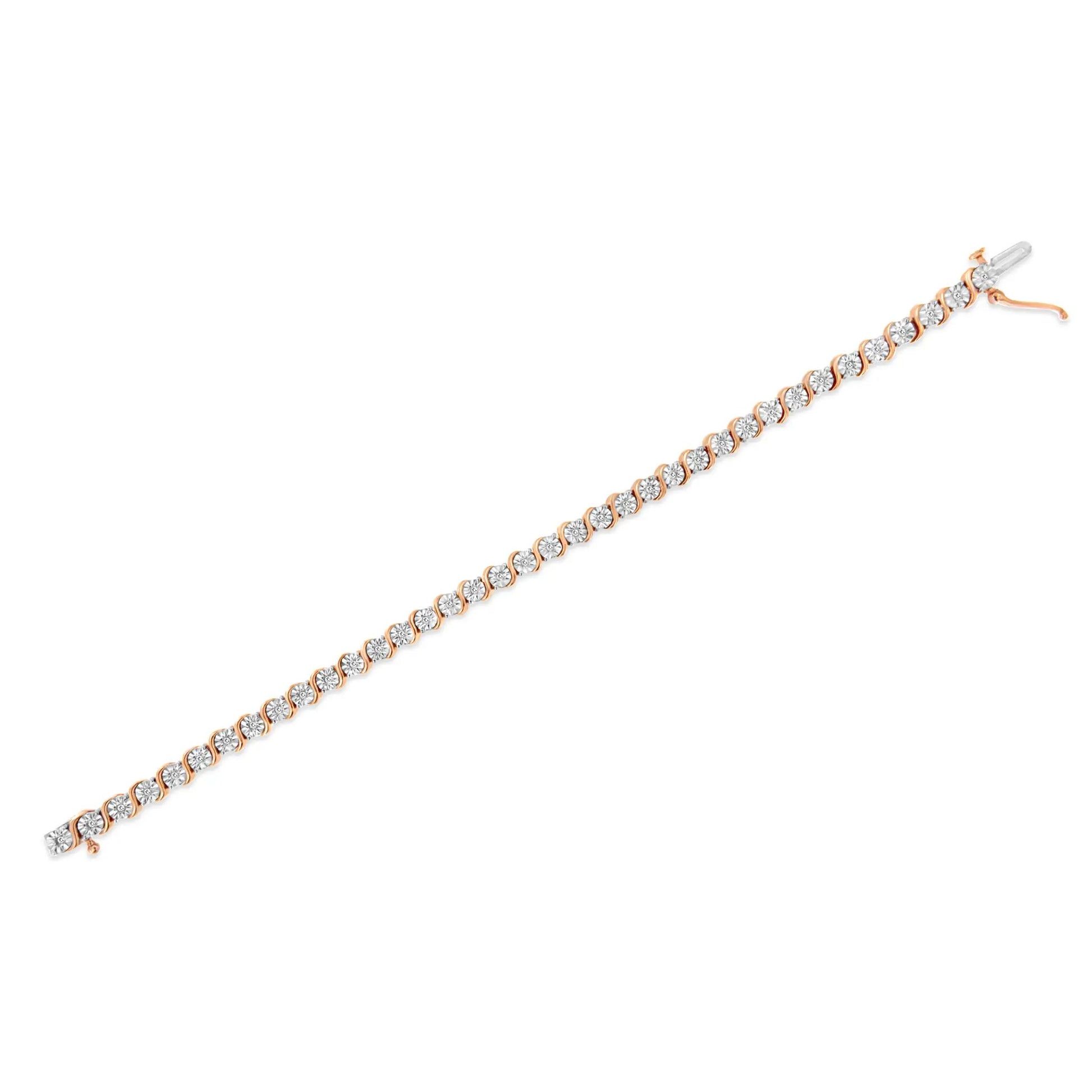 Diamond tennis bracelet in rose gold plated sterling silver with S-link design, 7 in length on Tampa Home & Garden Store