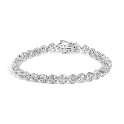 Sterling silver beaded wheel link tennis bracelet with open circle motifs and diamonds on Tampa Home & Garden Store