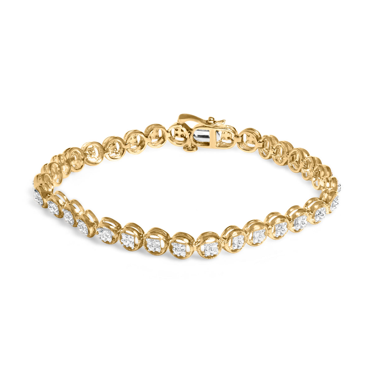 Tennis bracelet with diamond pavé bead-link 14K yellow gold plated sterling silver 7.25 in on Tampa Home & Garden Store