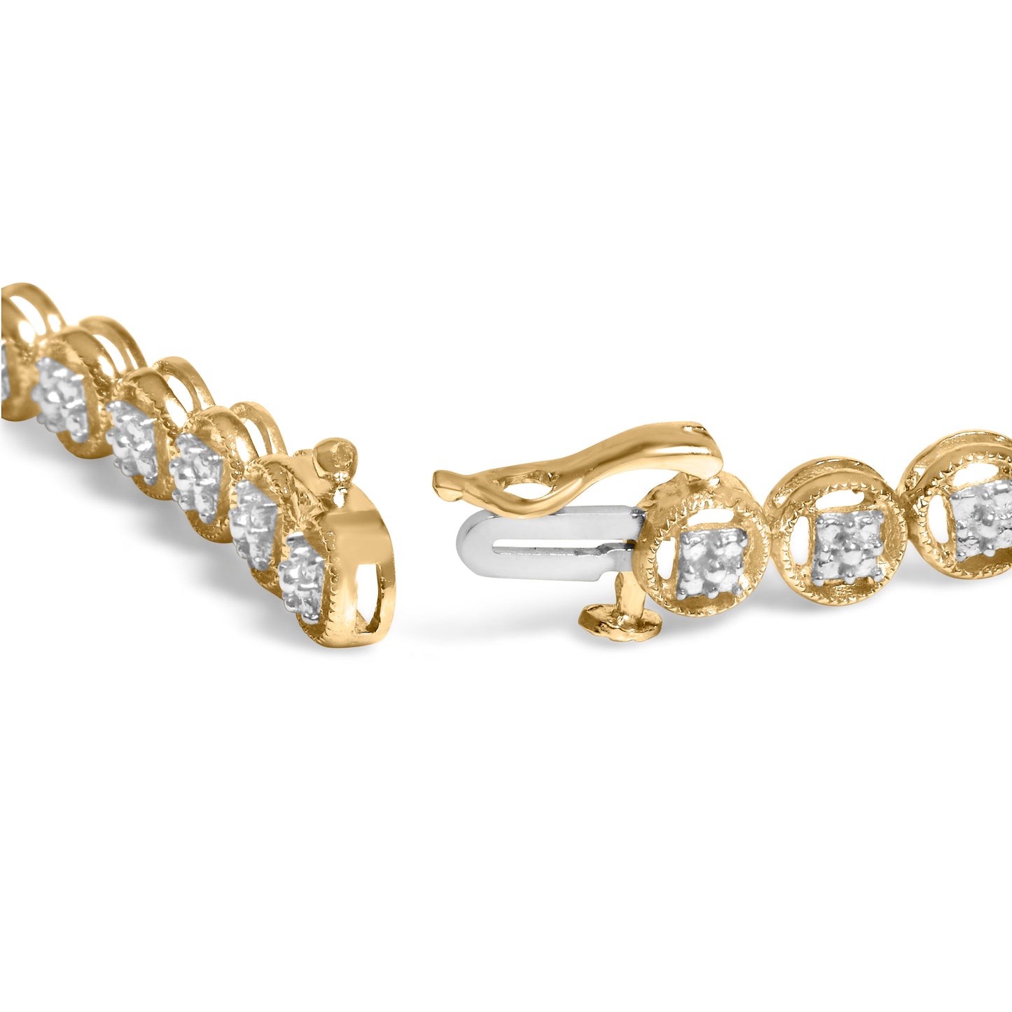 Diamond tennis bracelet, yellow gold plated silver, circle links, 1/10 ct diamonds, 7.25 in on Tampa Home & Garden Store