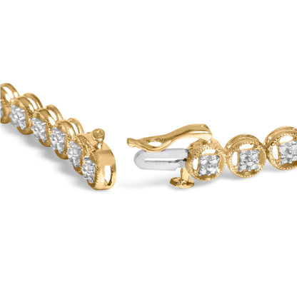 Diamond tennis bracelet, yellow gold plated silver, circle links, 1/10 ct diamonds, 7.25 in on Tampa Home & Garden Store