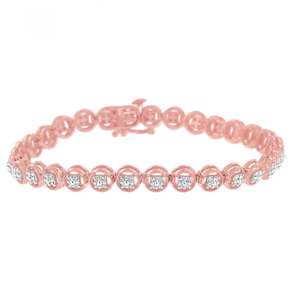 Rose gold over sterling silver diamond-studded open circle wheel link tennis bracelet on Tampa Home & Garden Store