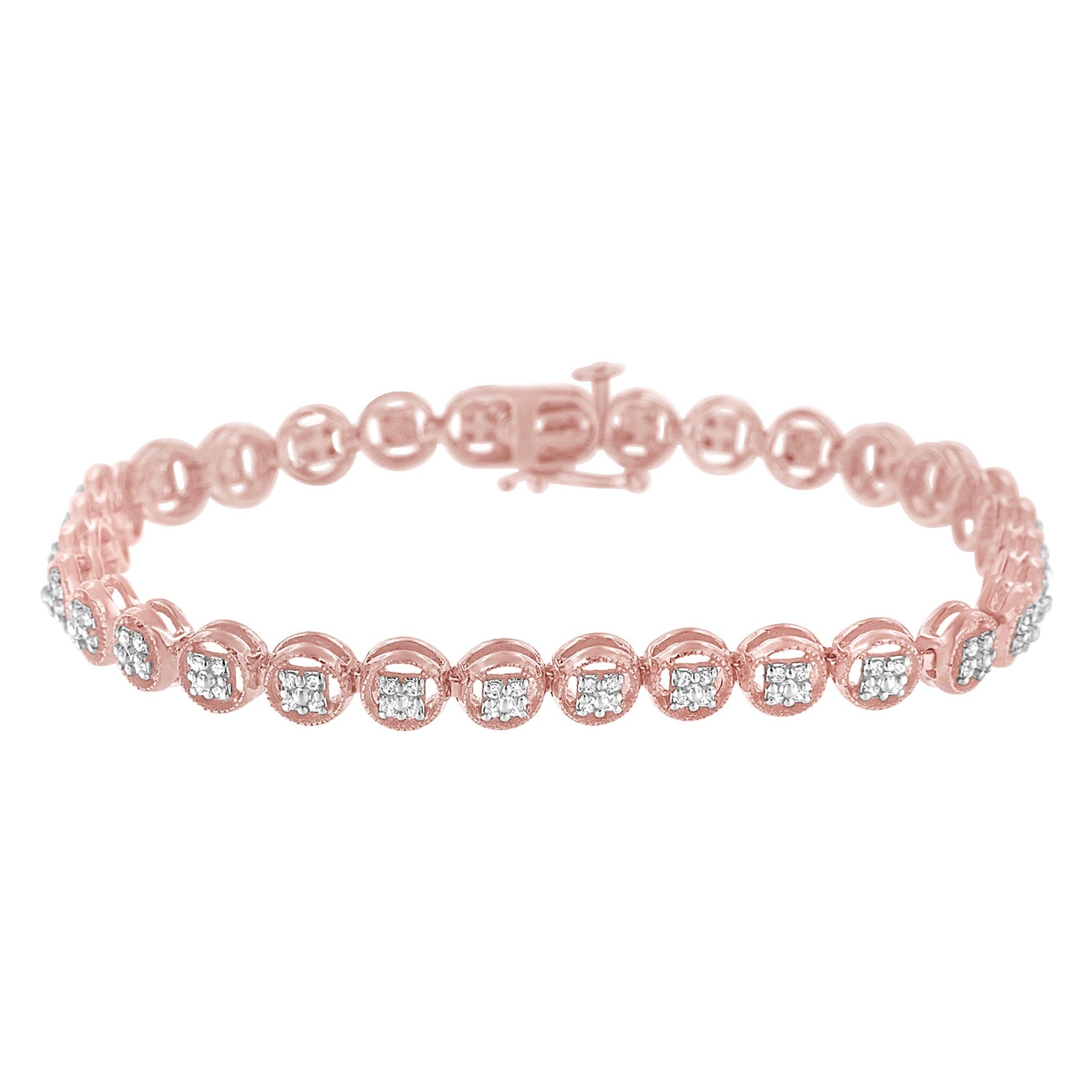 14K rose gold over .925 silver diamond tennis bracelet with open circle wheel links on Tampa Home & Garden Store