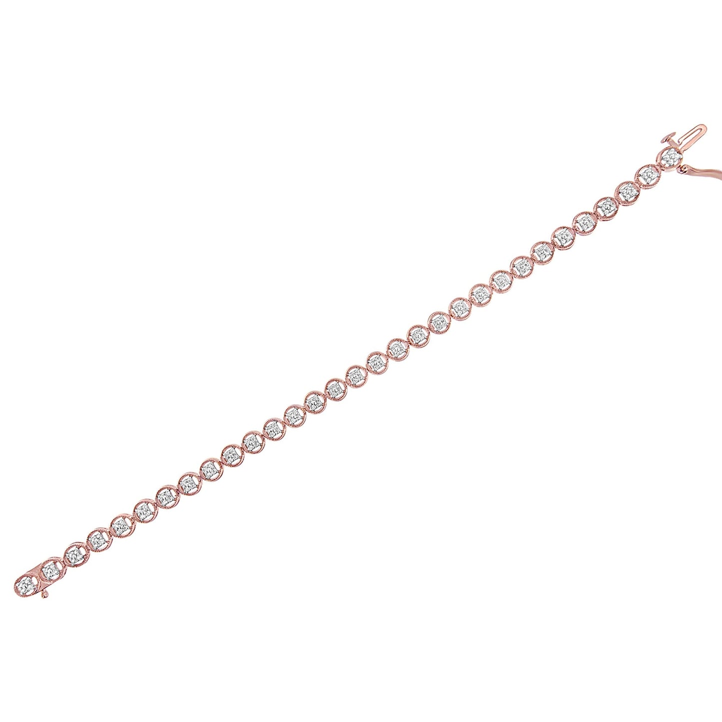 14K rose gold over sterling silver diamond tennis bracelet with open circle wheel links 7 inch I-J color I2-I3 clarity on Tampa Home & Garden Store