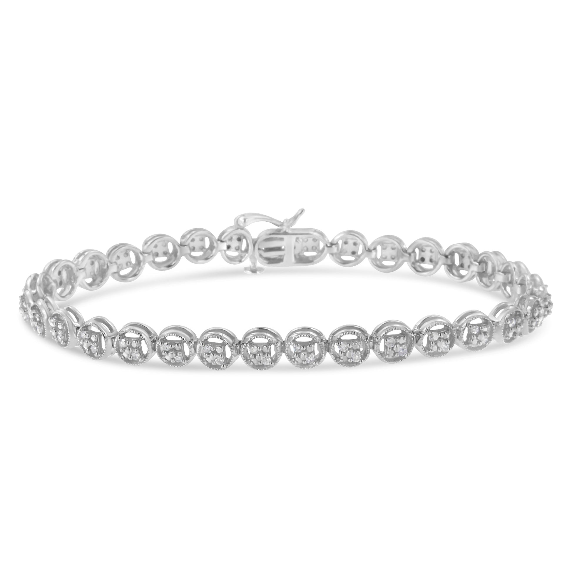 Tennis bracelet open circle wheel link with diamonds, 7 inches, rose gold over sterling silver on Tampa Home & Garden Store