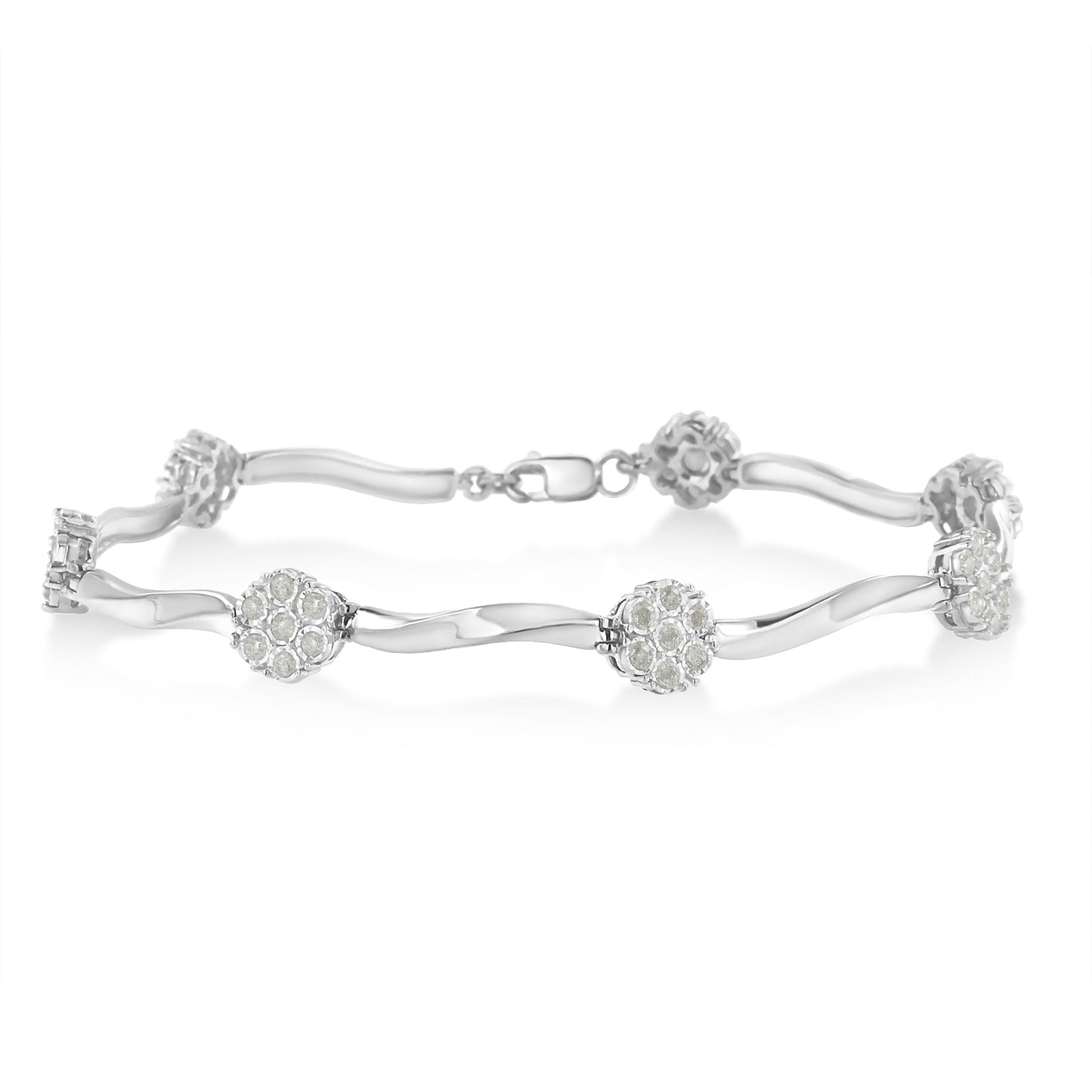 Sterling silver 7-inch diamond cluster bracelet with twisted bar links 1.0 cttw by Bids.com on Tampa Home & Garden Store