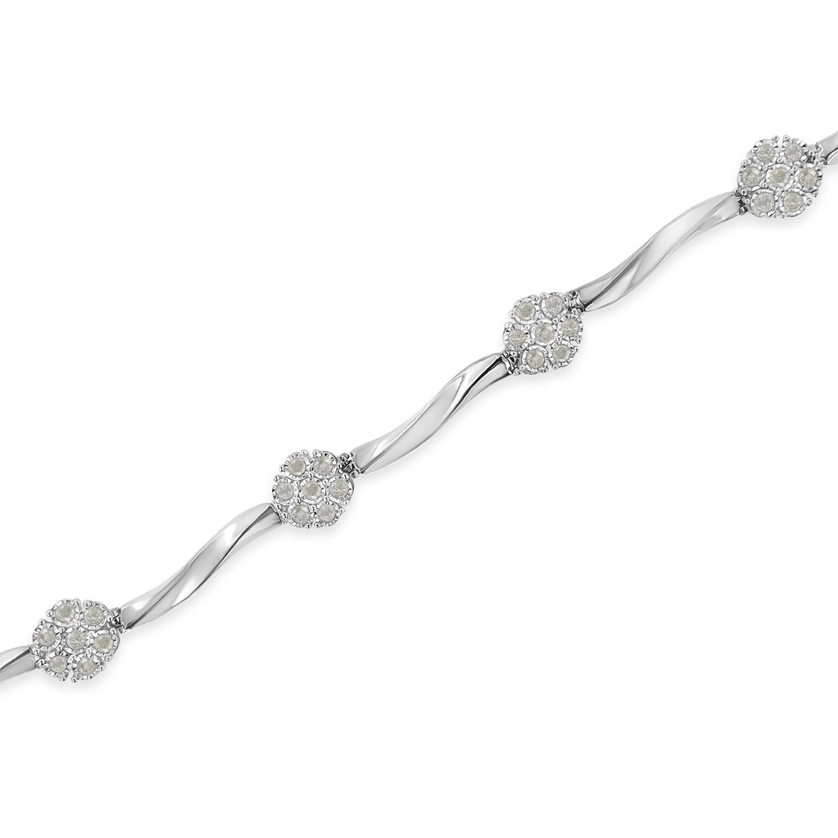 Sterling silver 7in tennis bracelet with 1.0cttw diamond cluster stations and twisted bar links on Tampa Home & Garden Store