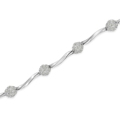 Sterling silver 7in tennis bracelet with 1.0cttw diamond cluster stations and twisted bar links on Tampa Home & Garden Store