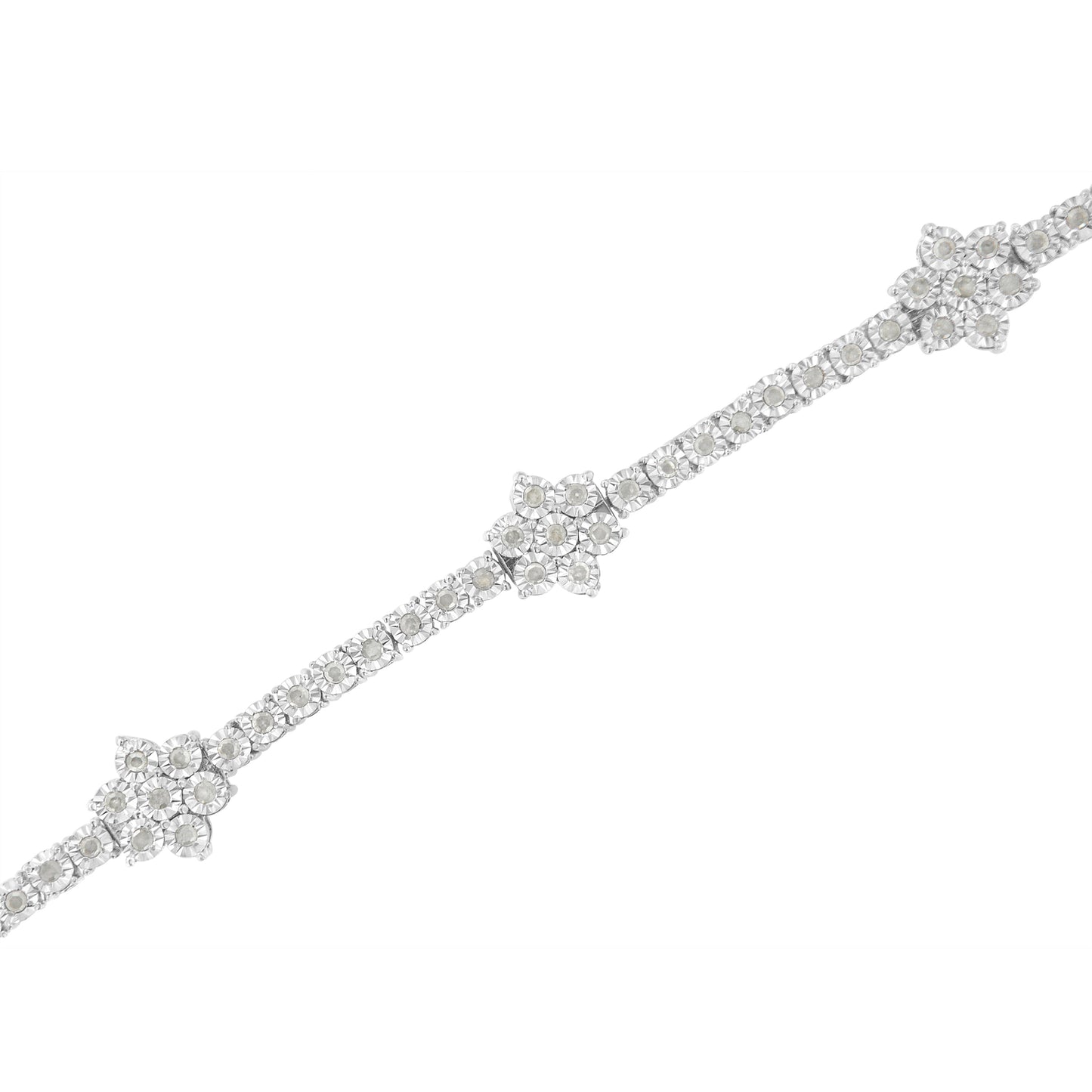 Sterling silver floral diamond tennis bracelet, 1.0 cttw, I-J color I3 clarity, 7-1/2 in on Tampa Home & Garden Store