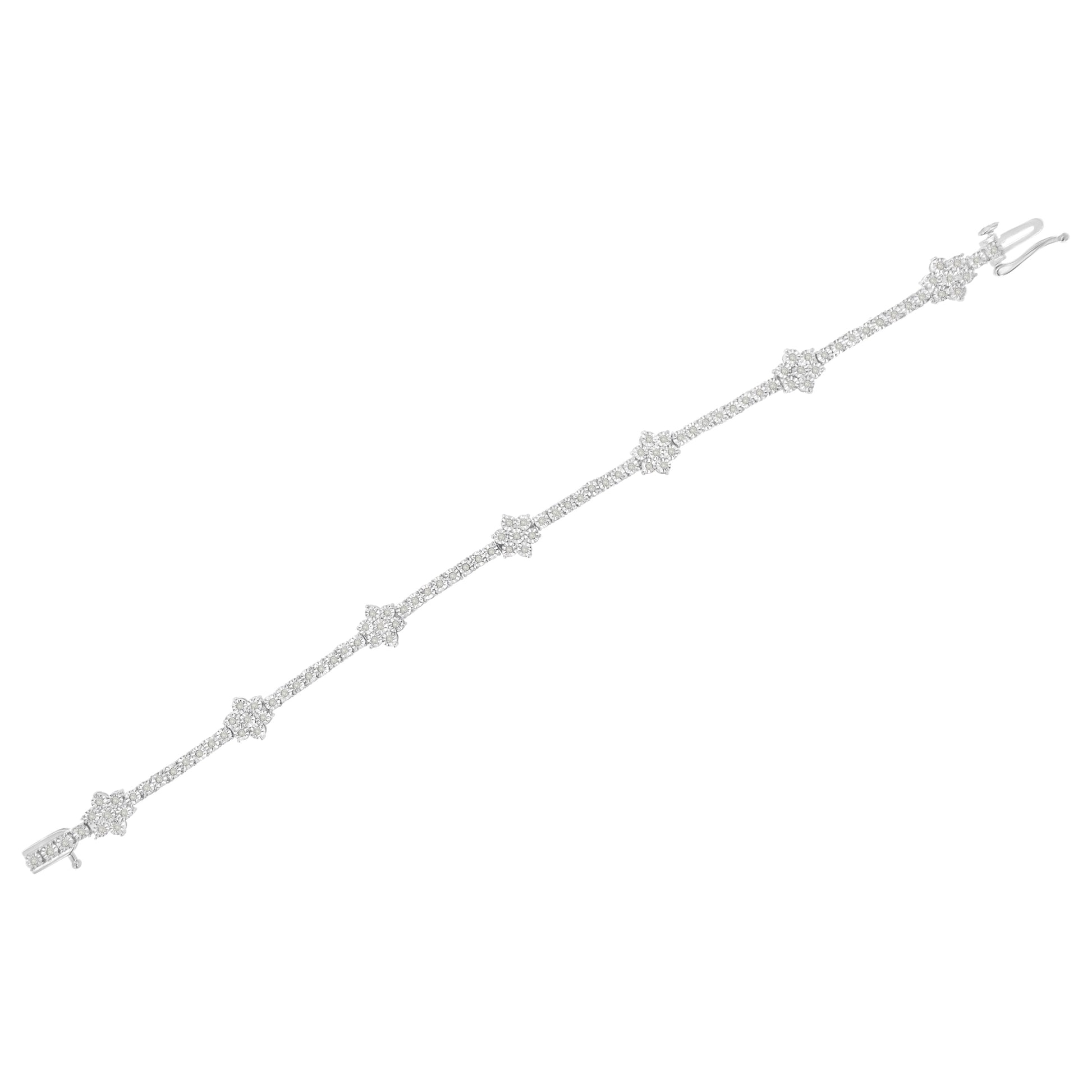 Bracelet Miracle-Set Diamond Floral Station Tennis Bracelet .925 silver 1.0 cttw 7-1/2in on Tampa Home & Garden Store