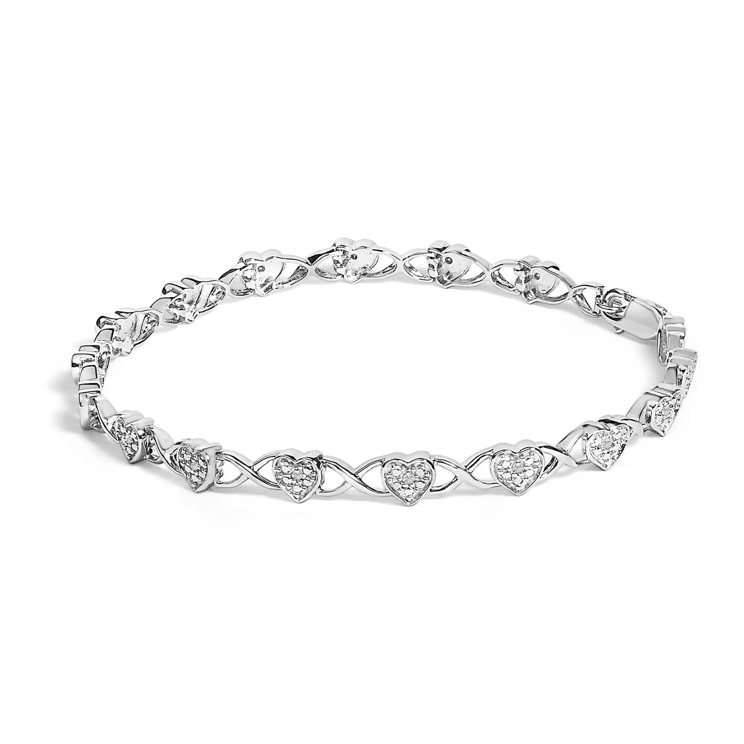 Bracelet .925 Sterling Silver Heart Link Diamond Accent, 7.25in, Bids.com on Tampa Home & Garden Store
