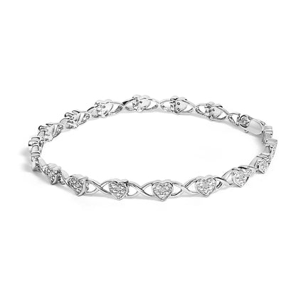 Bracelet .925 Sterling Silver Heart Link Diamond Accent, 7.25in, Bids.com on Tampa Home & Garden Store