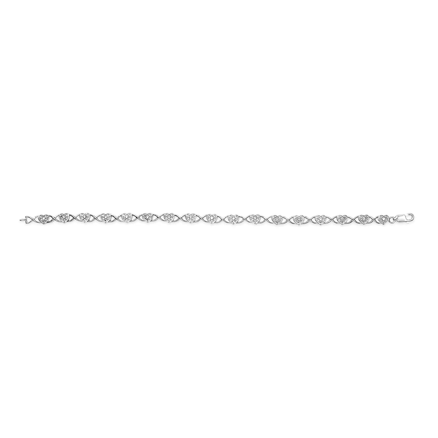 Sterling silver heart-link bracelet with diamond accents, I-J color, I3 clarity, 7.25 in length on Tampa Home & Garden Store