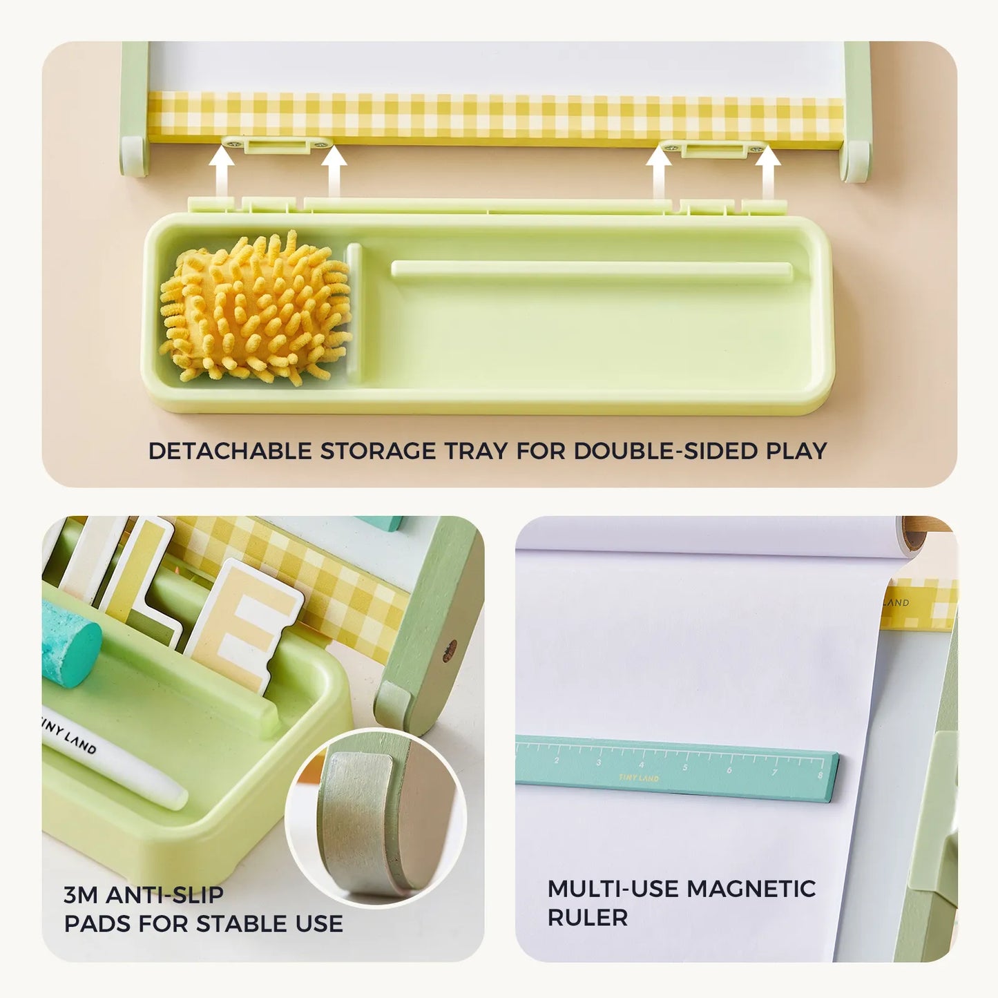 Tiny Land Double-Sided Magnetic Tabletop Easel for kids with light-green base and detachable tray on Tampa Home & Garden Store