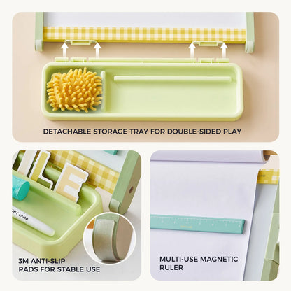 Tiny Land Double-Sided Magnetic Tabletop Easel for kids with light-green base and detachable tray on Tampa Home & Garden Store