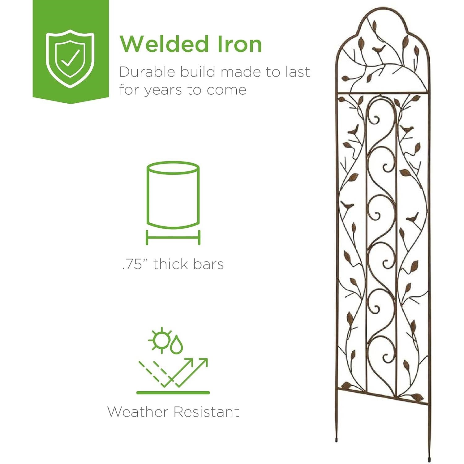 60-inch Tall Outdoor Iron Garden Trellis in Bronze Metal Finish - Tampa Home & Garden Store