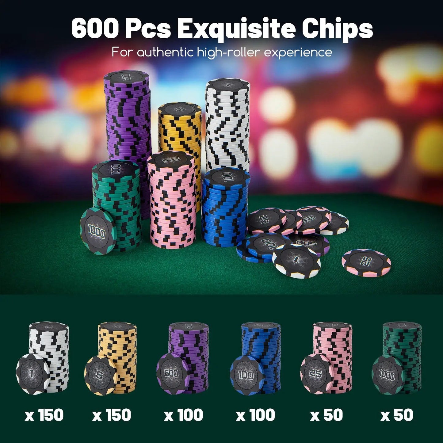 600 Piece Poker Chip Set With 14g Claytec Chips