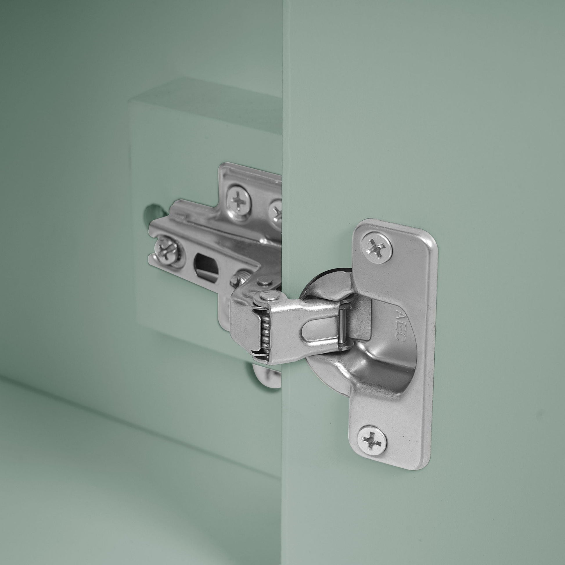 Modern bathroom vanity cabinet with sink, sage green finish and soft-close hinges on Tampa Home & Garden Store