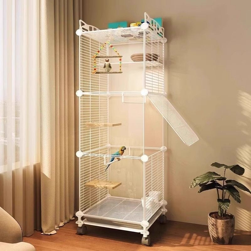 Large Household Luxury New Villa Bird Cage white wire frame on wheels with ramp on Tampa Home & Garden Store