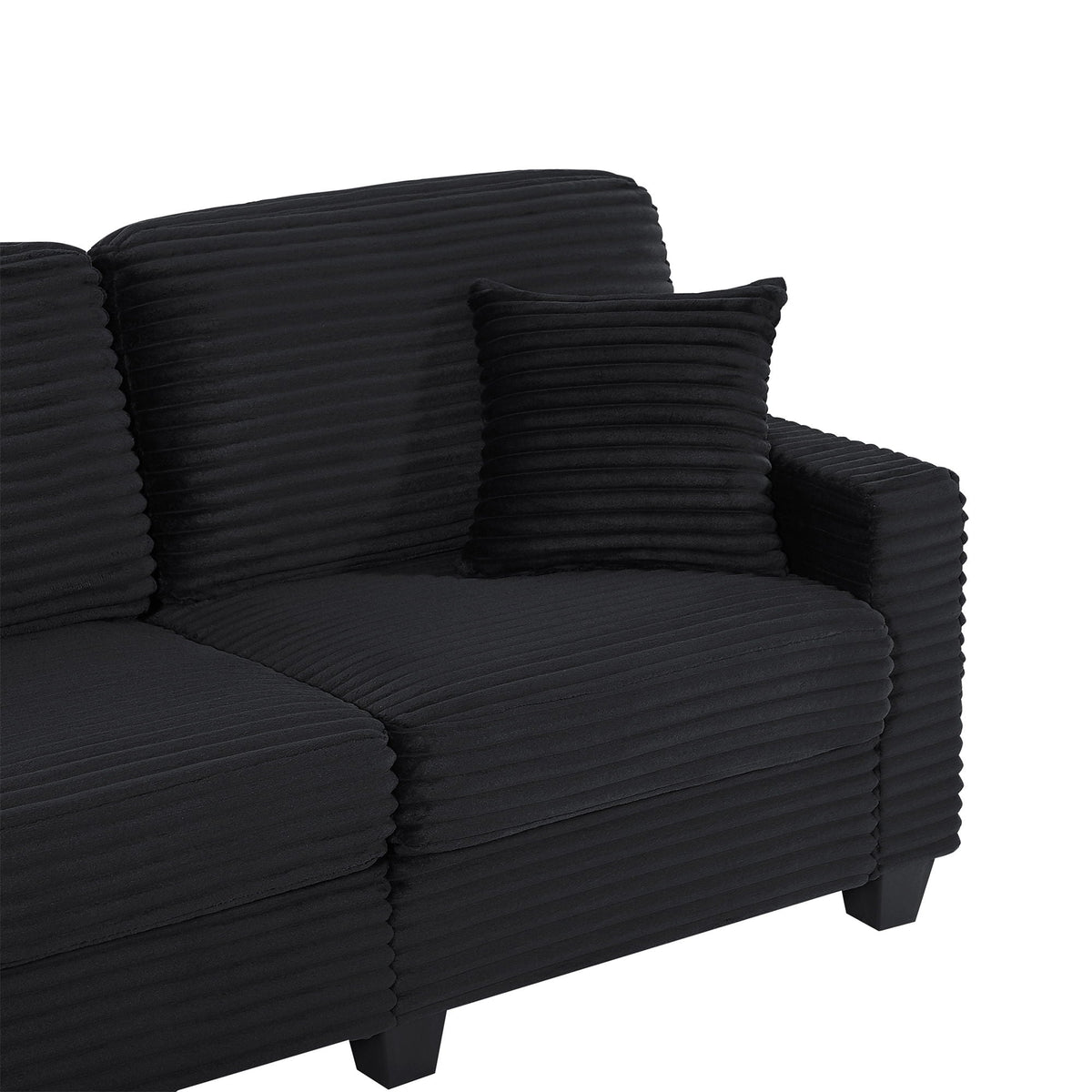 U-Shaped Sectional Sofa in black corduroy with movable ottoman and side pockets on Tampa Home & Garden Store