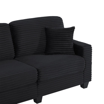 U-Shaped Sectional Sofa in black corduroy with movable ottoman and side pockets on Tampa Home & Garden Store