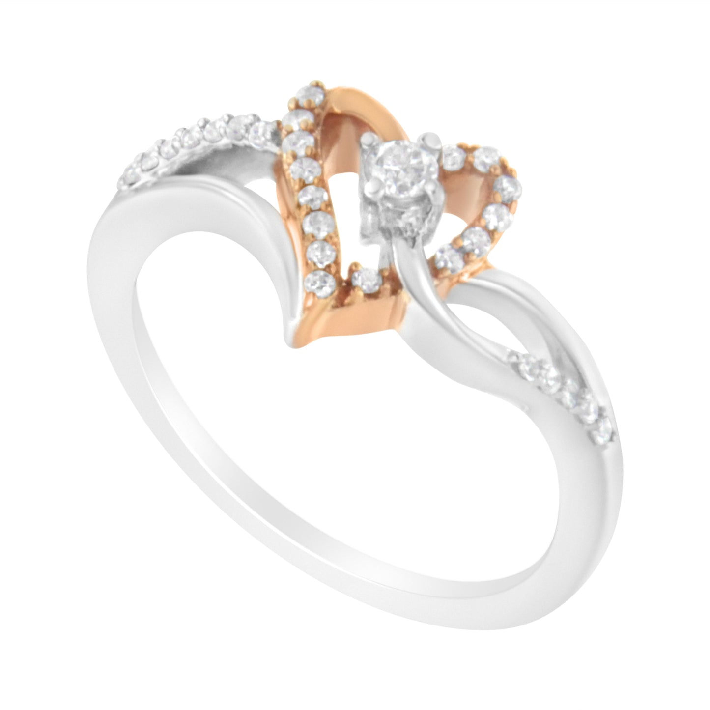 Rose gold over sterling silver open heart cocktail ring with diamond split shank by Bids.com on Tampa Home & Garden Store