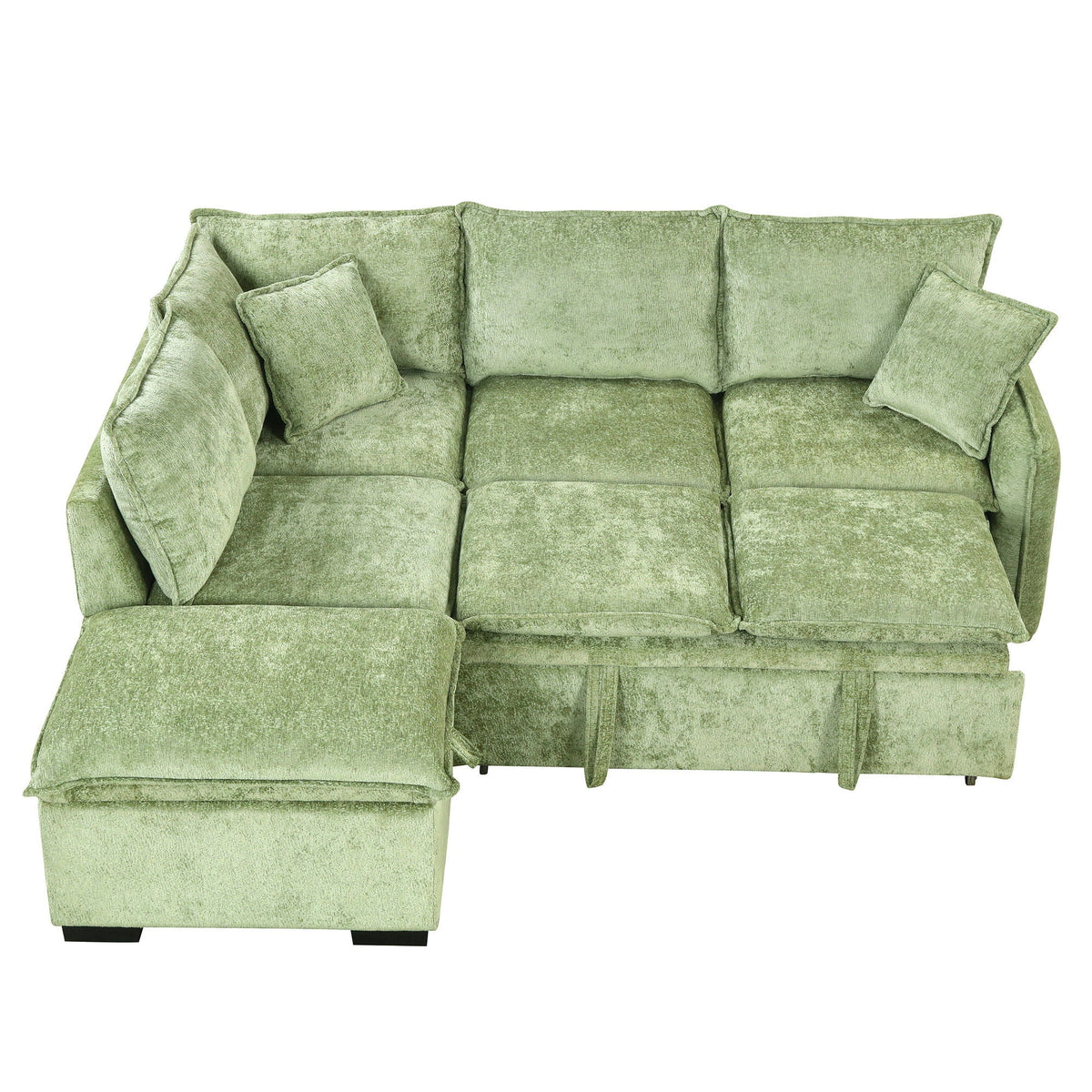 HouseOfZazla green velvet sleeper sectional sofa with ottoman and pillows on Tampa Home & Garden Store