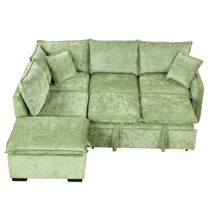 HouseOfZazla green velvet sleeper sectional sofa with ottoman and pillows on Tampa Home & Garden Store