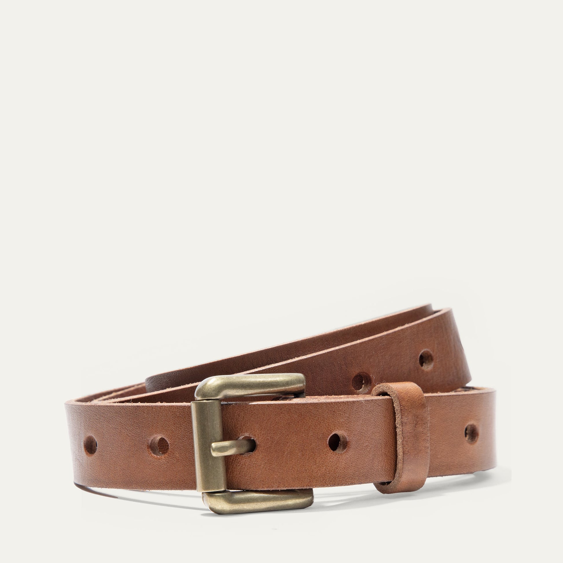 The Bridal Belt brown leather belt with brass buckle and stitching by Will Leather Goods on Tampa Home & Garden Store