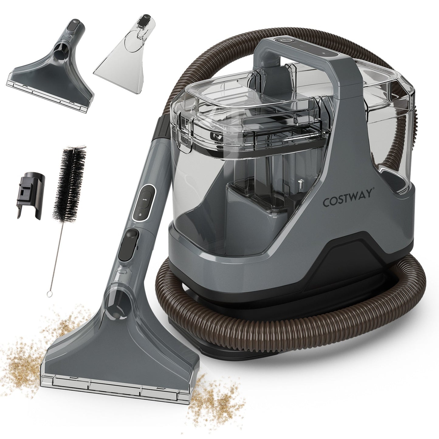 600W Upholstery Cleaner Machine with 15Kpa Powerful Suction and Versatile Attachments-Gray