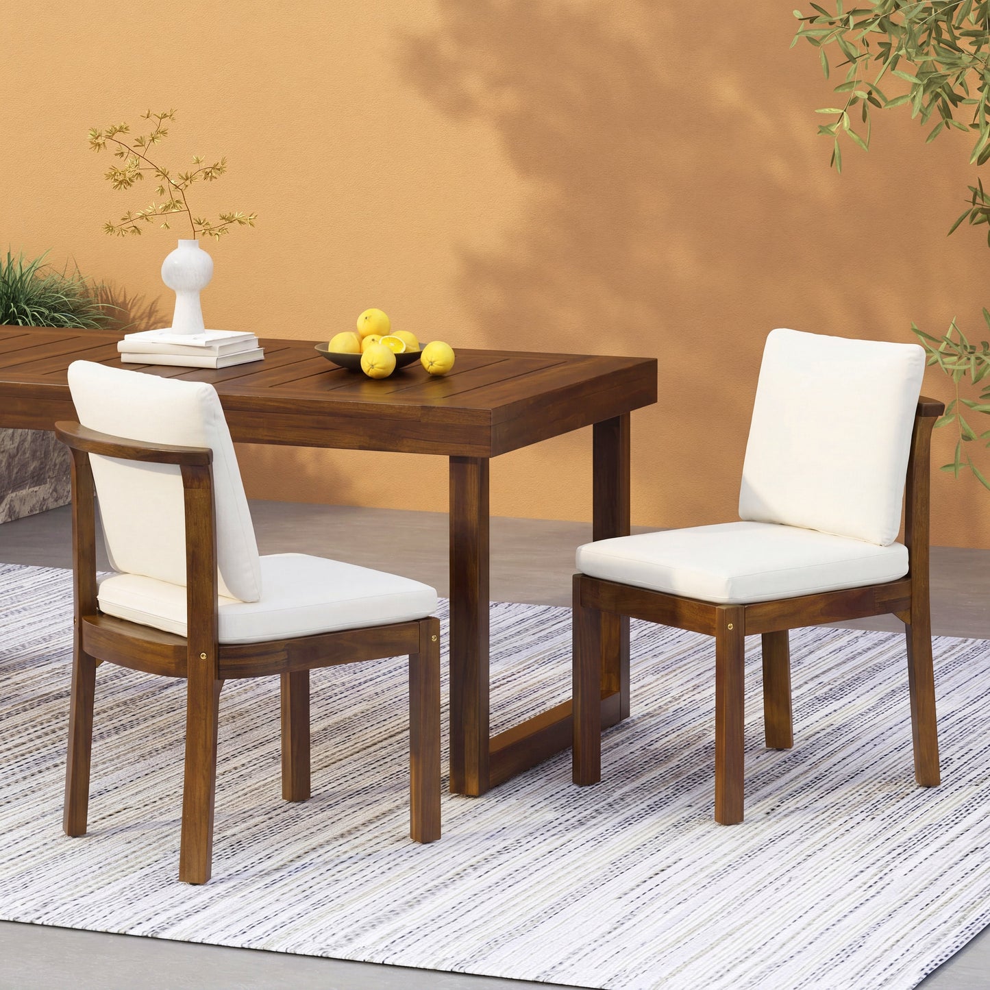 Set of Two Acacia Wood Outdoor Dining Chairs