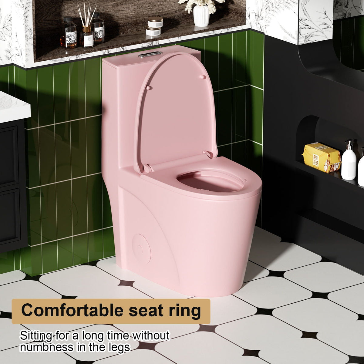 Pink 1-piece ADA-height toilet by HouseOfZazla with dual tornado flush on Tampa Home & Garden Store