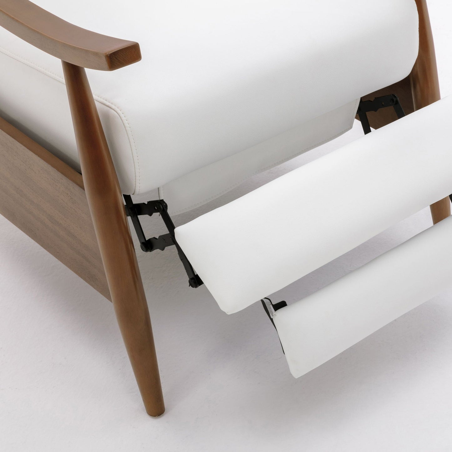Sarasota Arm Push Back Recliner white upholstery with warm wood armrests and base on Tampa Home & Garden Store