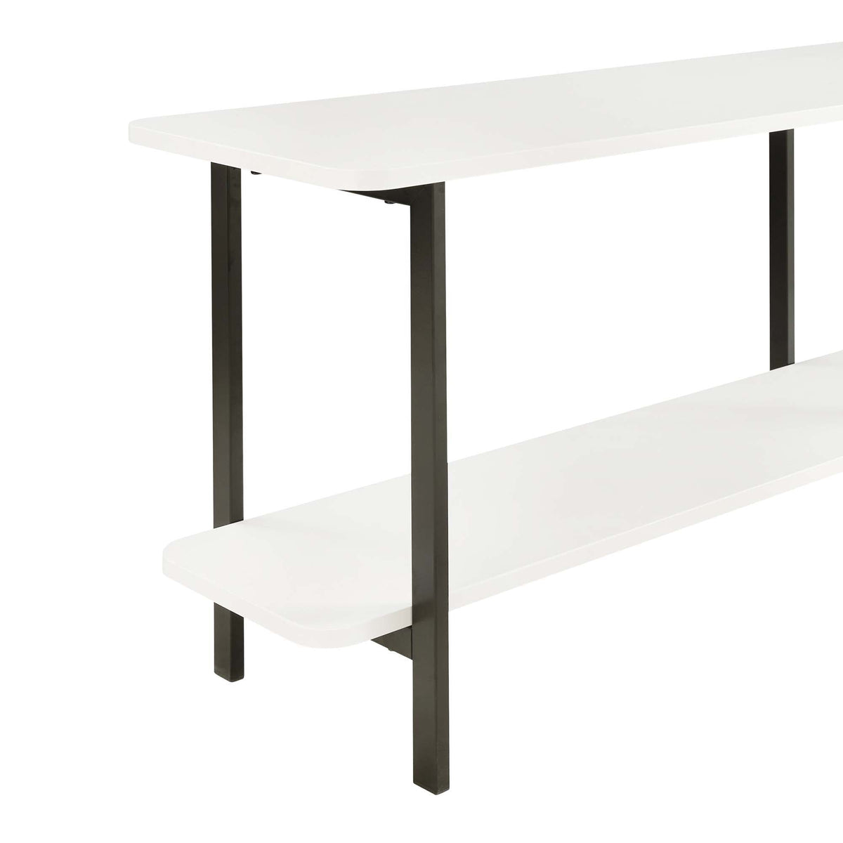 Celine 2-shelf console table with white surfaces and dark metal legs, sturdy construction on Tampa Home & Garden Store