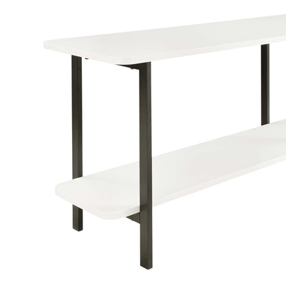 Celine 2-shelf console table with white surfaces and dark metal legs, sturdy construction on Tampa Home & Garden Store