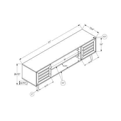 TV Stand Console with storage cabinet in transitional style, blueprint diagram showing 71in length on Tampa Home & Garden Store