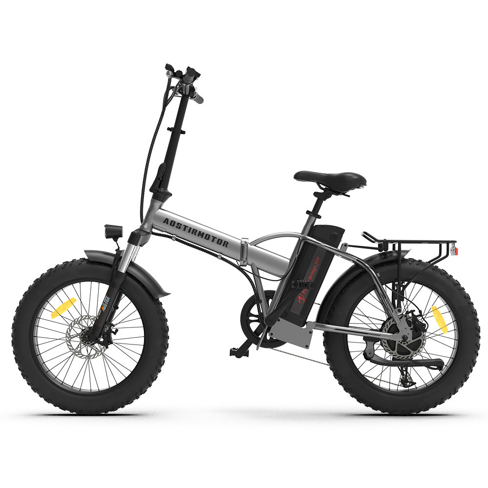 Foldable electric fat-tire bike 20 inch by UpTrend Deals, silver frame, dual disc brakes on Tampa Home & Garden Store