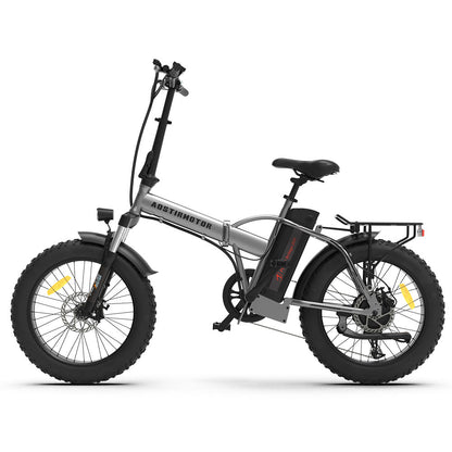 Foldable electric fat-tire bike 20 inch by UpTrend Deals, silver frame, dual disc brakes on Tampa Home & Garden Store