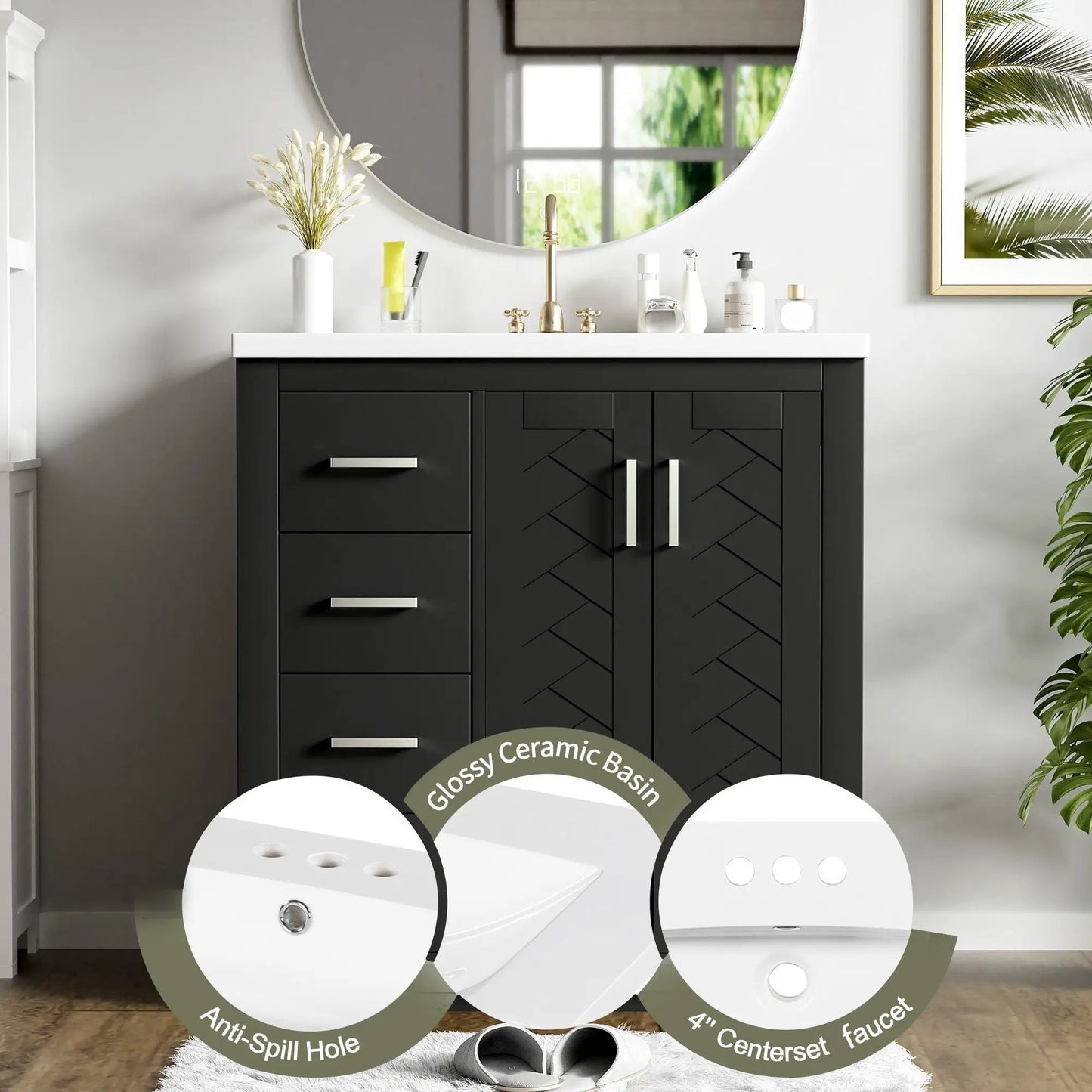 Ceramic Sink Combo freestanding vanity with 3 drawers and soft-close doors by Unique Piece Furniture on Tampa Home & Garden Store